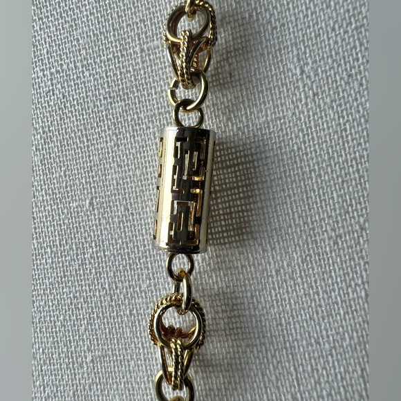 Tiger's Eye Chain, Greek Key Brass Necklace - Picture 5 of 7